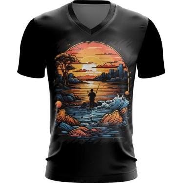 Imagem de Camiseta Gola V Pesca Esportiva Pôr do Sol Peixes 5 - Kasubeck Store, 