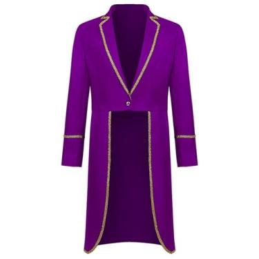 Imagem de Resnan Gothic Tailcoat Jacket for Men Circus Ringmaster Costume Halloween Long Cosplay Prom Tuxedo (Purple, Large)