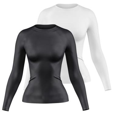 Imagem de Kit 2 Camisetas Manga Longa Feminina Dry Proteção UV Básica Lisa Academia Treino Fitness-Feminino