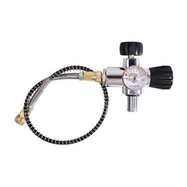 Imagem de TUXING Válvula reguladora de enchimento de paintball PCP 4500psi, mangueira de ar, estação de enchimento de paintball para tanque HPA/tanque de ar PCP com medidor de alta pressão, M18 × 1,5