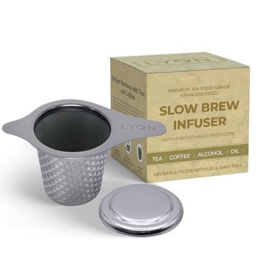 Imagem de Infusor de chá Lyon 304 de aço inoxidável com filtro interno de micro malha extra fina de parede dupla - coadores de chá para chá de folhas soltas - Filtro de café e chá para xícaras, canecas, bule de