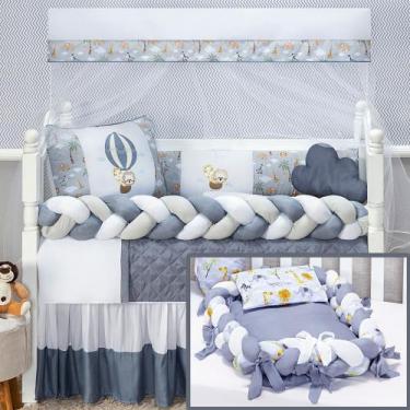 Imagem de Kit Berço Safari Verde Balão Naninha Nuvem + Ninho Trança Redutor - Co