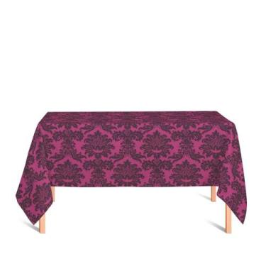 Imagem de Toalha de Mesa Retangular em Tecido Jacquard Pink e Preto Medalhão Tra