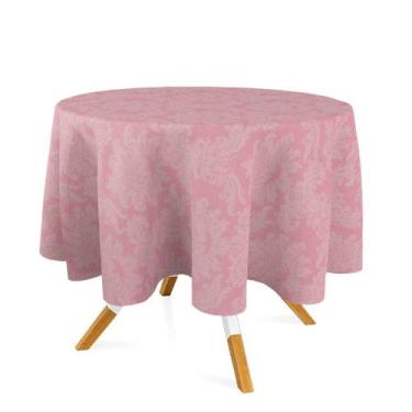 Imagem de Toalha de Mesa Redonda em Tecido Jacquard Rosa Envelhecido Medalhão Tr