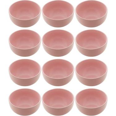 Imagem de Conjunto 12 Bowls de Cerâmica Rosa 680ml Servir Açaí Caldos Frutas Pet