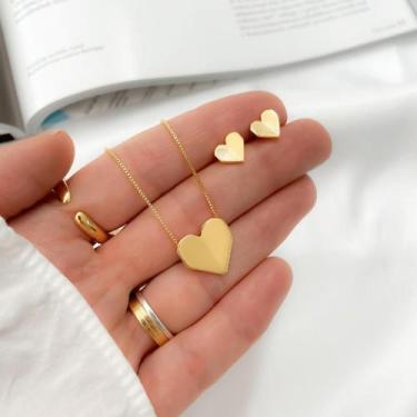 Imagem de Conjunto Coração Origami Banhado a Ouro 18K - Gioh Joias