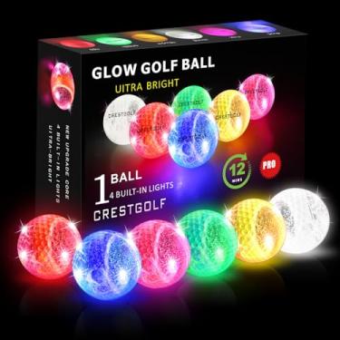 Imagem de Crestgolf Pacote com 6 bolas de golfe que brilham no escuro com luzes noturnas com temporizador de reposição de 12 minutos, conjuntos de presente para homens e mulheres