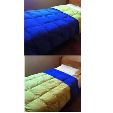 Imagem de Kit 2 Edredons 100% Plumas Solteiro Dupla Face 2 Cores Azul/verde conf