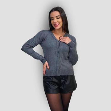 Imagem de Casaco Tricô Feminino Liso Suéter Botões Gola V Manga Longa - GIP, Chu