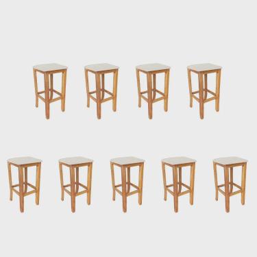 Imagem de Kit 09 Banqueta Alta Cally Gourmet Balcão Bistrô Cozinha Base Madeira Maciça Suede Bege - Ahz Móveis