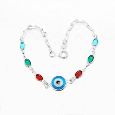 Imagem de Pulseira Feminina 16/20Cm Olho Grego Folheado Prata Pl517 - Wn Bijoute