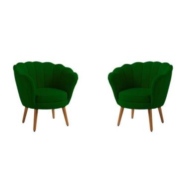 Imagem de Kit 2 Poltronas Decorativas Pétala Sala de Estar Tecido Suede Verde Ki
