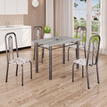 Imagem de Conjunto de Mesa Tubular 100cm X 60cm Tampo Granito Topázio com 4 Cadeiras Lívia Arabesco/ Mart Prata