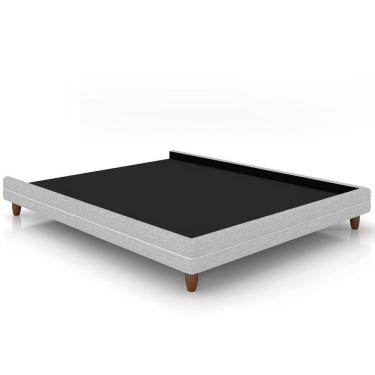 Imagem de Cama Casal Base Pés Madeira 168cm Suném P05 Linho Cinza Claro - Lyam Decor