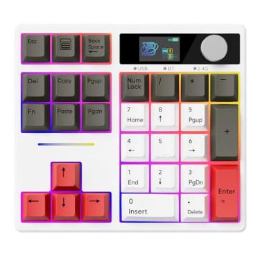 Imagem de ZMX Teclado numérico X BOYI TD31Pro, teclado numérico com fio Hot Swap BT5.0/2,4GHz/Tipo-C com tela e botão, teclas PBT de 30 teclas, RGB Gaming Macro Numérico Pad para PC Laptop (Cinza Retrô-Vermelho