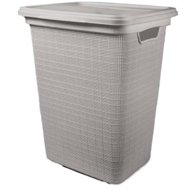 Imagem de Cesto Organizador de Roupa Suja Com Tampa em Plástico Juta 45 Litros Multiuso(CINZA)