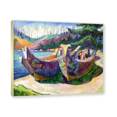Imagem de NHLDZYH Moldura dourada champanhe. Impressões em tela famosas, (canoas de guerra) de Emily Carr, quadros de pinturas famosas, impressão quadros abstratos sobre tela. 50x60cm