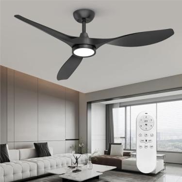 Imagem de Roomratv Ventiladores de teto com luzes e controle remoto, ventiladores de teto internos com fluxo de ar grande de 132 cm com motor CC silencioso e 3 cores de temperatura preta silenciosa design