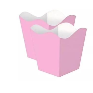 Imagem de Cachepô Rosa Bebê em Papel Cartonado, 10x10x6,5 cm, Kit com 40 Unidades, para Festas