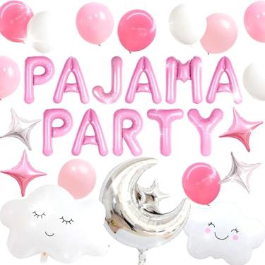 Imagem de LaVenty Pijama decoração de festa do pijama suprimentos de festa meninas lua estrela para meninas pijama noite fora decoração de festa para aniversário chá de bebê chá de panela (rosa)