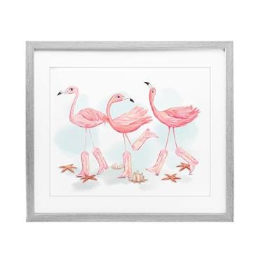 Imagem de Stupell Industries Estampa emoldurada Happy Pink Cowgirl flamingos cinza design sob vidro por Ziwei Li, 17 x 21