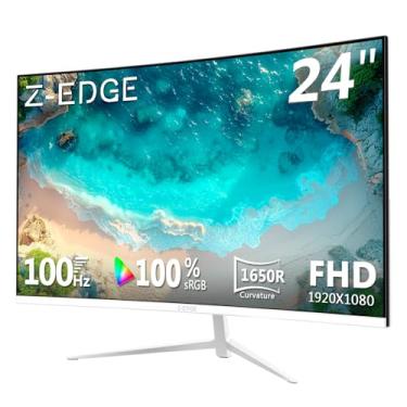 Imagem de Monitor curvo Z-Edge de 24 polegadas Full HD 1920x1080 LED monitor de computador 75Hz, painel VA, bisel ultrafino, sem cintilação, ângulo de visão amplo de 178°, porta VGA HDMI, branco