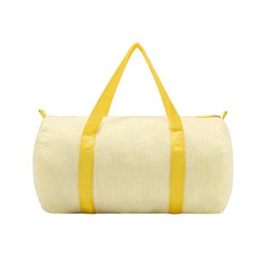 Imagem de Bolsa infantil de viagem noturna Seersucker bolsa esportiva leve de fim de semana para meninos e meninas, Amarelo