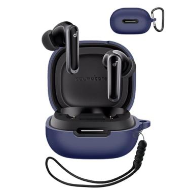 Imagem de Generic Capa para Anker Soundcore P40i, acessórios protetores de silicone com chaveiro para mulheres e homens para Anker Soundcore P40i Capa de carregamento, LED frontal visível, azul, preto