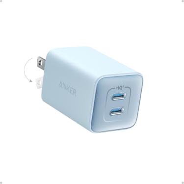 Imagem de Anker Nano Charger, carregador USB C compacto dobrável GaN de 47 W com 2 portas para iPhone 17/16, Galaxy, Pixel, compatível com MagSafe (azul)