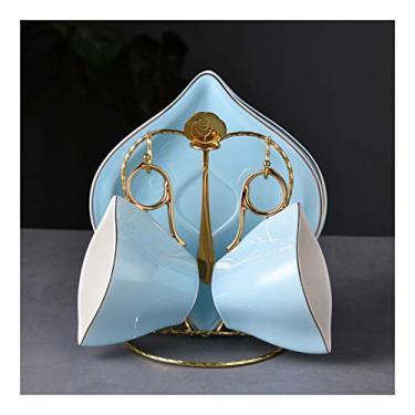 Imagem de GRFIT Caneca de cerâmica xícaras de café expresso com pires e suporte de copo de metal 200 ml conjunto de 2 xícaras de chá para chá conjuntos de presente caneca de café (cor: caneca Bigblue)