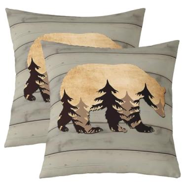 Imagem de jejeloiu Capas de almofada de urso para casa, sofá-cama, sofá, animal selvagem, capas para crianças, meninos, meninas, cabana rústica, campo, fronhas, tema caça, 50 x 50 cm, conjunto de 2