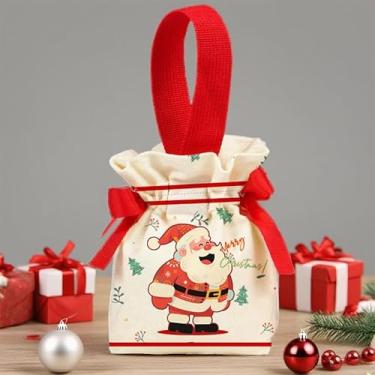 Imagem de 1 bolsa de cordão de lona de Natal linda bolsa de presente de biscoito doce de Natal 2026 bolsa de armazenamento para embalagem de presente de festa de Natal (nº 1)