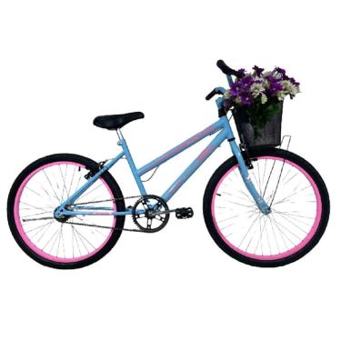 Imagem de Bicicleta Infantil Aro 24 Mtb Cesta Feminina Azul Bebê