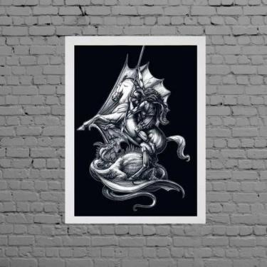 Imagem de Quadro Desenho São Jorge Preto E Branco - Quadros On-Line