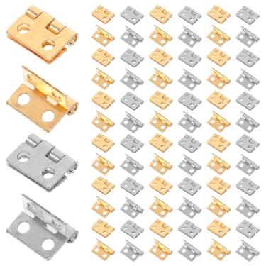 Imagem de TEHAUX 100 mini dobradiças – dobradiças em miniatura de 10 x 8 mm para projetos de artesanato, dobradiças douradas de aço inoxidável de 180 graus para caixas de joias de móveis e entusiastas de
