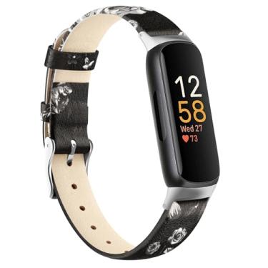 Imagem de Pulseira de couro compatível com Fitbit Inspire 3, mulheres e homens, pulseiras clássicas de couro genuíno macio para Fitbit Inspire 3/Inspire 2/Inspire HR/Inspire (flor cinza)