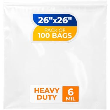 Imagem de Paclord Sacos médios de 66 cm x 66 cm, 6 mm (pacote com 25) – Sacos plásticos reutilizáveis resistentes – transparentes, resseláveis, à prova d'água – para armazenar e organizar roupas, joias e itens