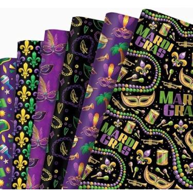 Imagem de Papéis de embrulho de festa de máscaras de carnaval, baile de máscaras e aniversário, 6 folhas, 6 estilos, flor, diamante, máscara, design de venda, plano dobrado 50 x 71 cm por folha