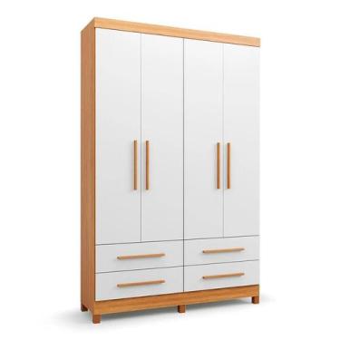 Imagem de Guarda-Roupa Solteiro Majestic 4 Portas 4 Gavetas Off White e Freijó -