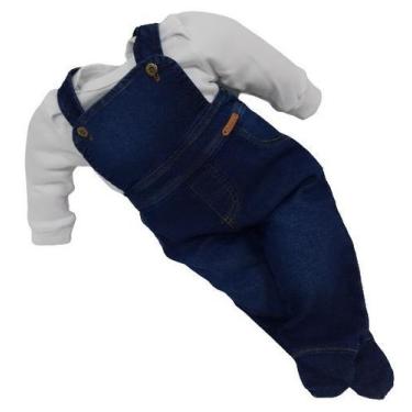 Imagem de Kit Luxo Macacão Jardineira Jeans + Body Bebê Menino Rf 2496 - Katita 