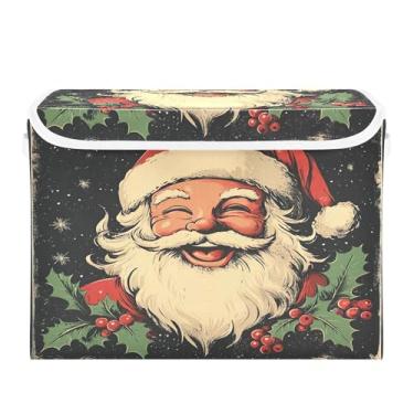 Imagem de SEHANY Linda caixa de armazenamento de Papai Noel de Natal com tampas e alças, organizador de cestas de armazenamento de tecido dobrável, caixas de armazenamento de cubos grandes para roupas, cobertor