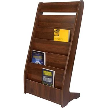 Imagem de Porta-revistas de madeira resistente com 5 prateleiras - Organizador que economiza espaço para casa e escritório - ideal para livros, arquivos e jornais - Rack de armazenamento elegante