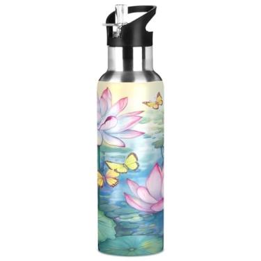 Imagem de Burbuja Garrafa de água de aço inoxidável Lotus Painting, garrafas de água isoladas a vácuo com tampa de canudo para esportes, academia, escola - à prova de vazamento e suor, sem BPA, 946 ml