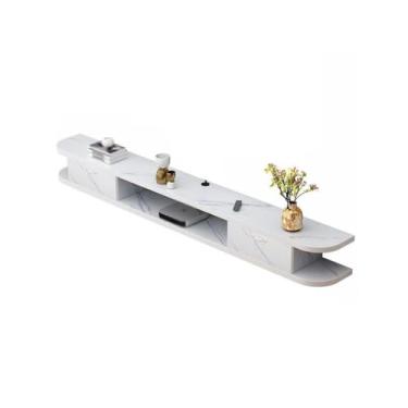 Imagem de Suporte de TV flutuante prateleira de suporte de TV flutuante, console de mídia armário de TV com 2 portas para sala de estar quarto unidade de parede de mídia (branco, médio)