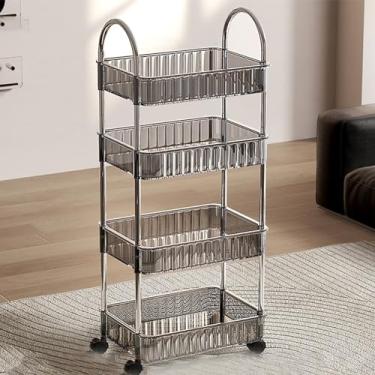 Imagem de Carrinho multifuncional de acrílico cinza para armazenamento de cozinha - Carrinho utilitário de rolamento de 4 camadas com alça e rodas, organizador móvel para fácil acesso e soluções de economia de