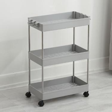 Imagem de Carrinho de armazenamento fino - Carrinho utilitário móvel de 3 níveis para cozinha, lavanderia, banheiro - Organizador de unidade de prateleiras de plástico versátil, design que economiza espaço