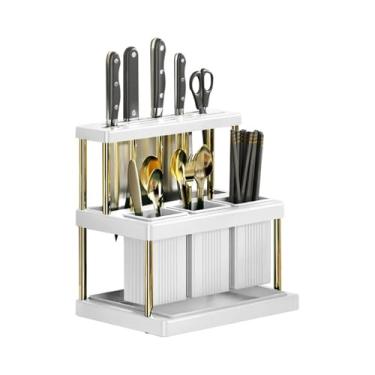 Imagem de Suporte de talheres suporte de utensílios de cozinha multifuncional escorredor de talheres rack organizador de utensílios de cozinha suporte de utensílios de cozinha (branco)