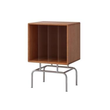 Imagem de VHDY85KA Armário organizador de discos de vinil retrô prateleira de armazenamento de CD de madeira com suporte para pés de aço inoxidável