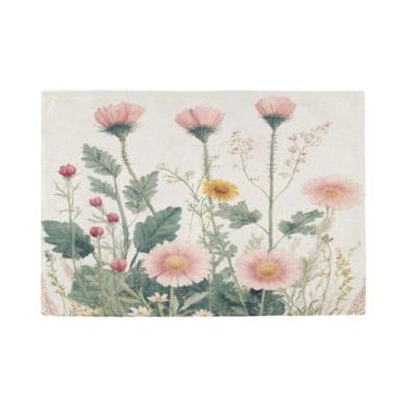 Imagem de Burbuja Jogo americano conjunto de 6, tapetes de mesa antiderrapantes laváveis de flores silvestres, jogo americano resistente ao calor para cozinha, mesa de jantar, ambientes internos e externos
