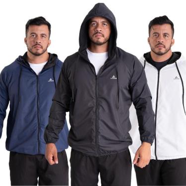 Imagem de Kit 3 Jaqueta Corta Vento Masculina Capuz Impermeável Zíper Bolso-Masculino